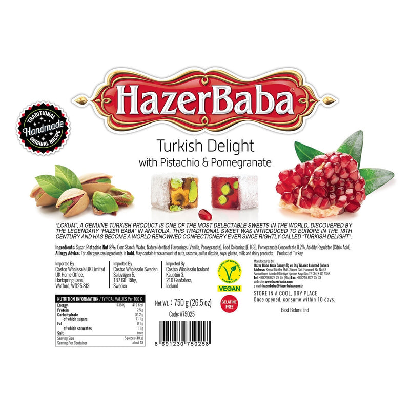 HazerBaba Turkish Delight Pistachio & Pomegranate 750g, UK version
