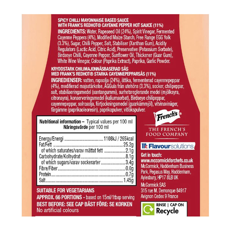 Frank's RedHot Spicy Mayonnaise Sauce 1L - British product