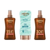 Hawaiian Tropic sun protection set with SPF oils and after sun, UK version