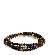 Harrods Nialaya Mykonos Gold-Plated Silver Brown Tiger Eye and Matte Onyx Beaded Bracelet- Buy online at McGrocer