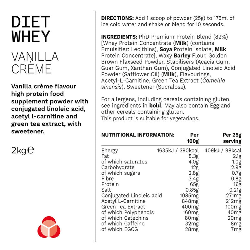 PHD protein powder vanilla 2kg, imported from the UK