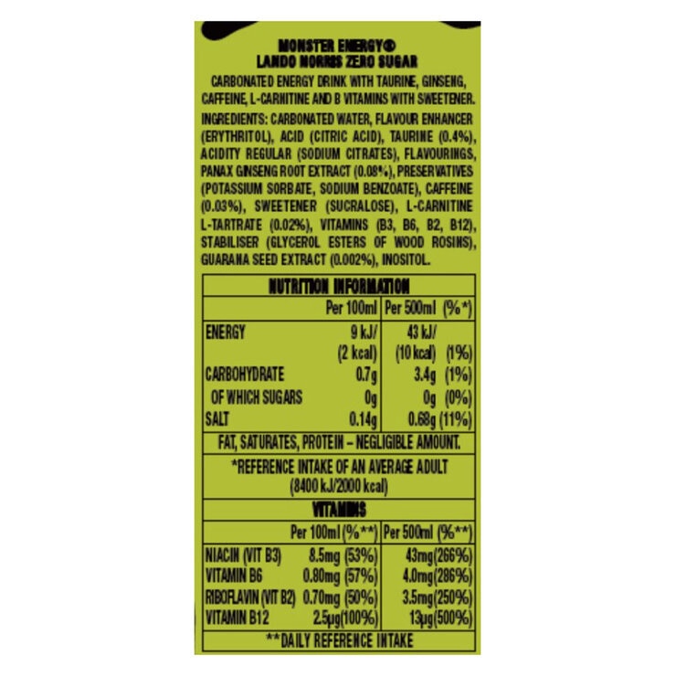Monster Lando Norris Zero Sugar energy drink 12 x 500ml, imported from the UK