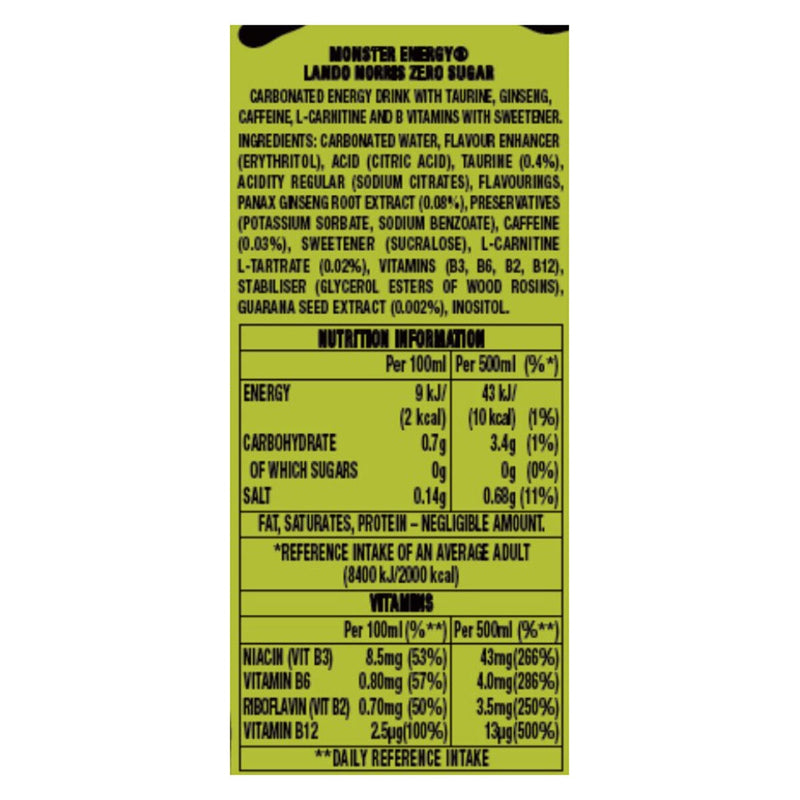 Monster Lando Norris Zero Sugar energy drink 12 x 500ml, imported from the UK