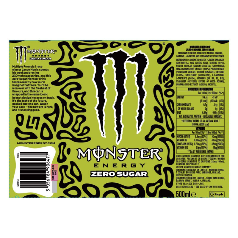 Monster Lando Norris Zero Sugar energy drink 12 x 500ml, imported from the UK