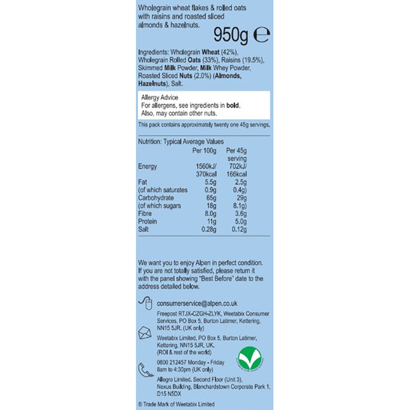 Alpen no added sugar muesli 2 x 950g, imported from the UK