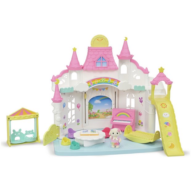 Sylvanian Families Sunny Castle Nursery Set with Flora Rabbit Baby (British brand)