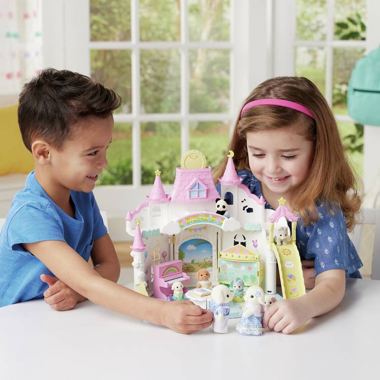 Sylvanian Families Sunny Castle Nursery Set with Flora Rabbit Baby (British brand)