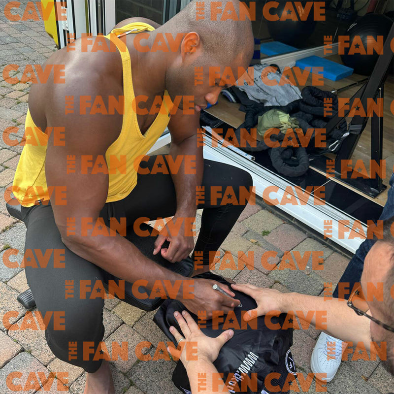The Fan Cave signed Daniel Dubois framed boxing shorts 82x82 cm, imported from the UK