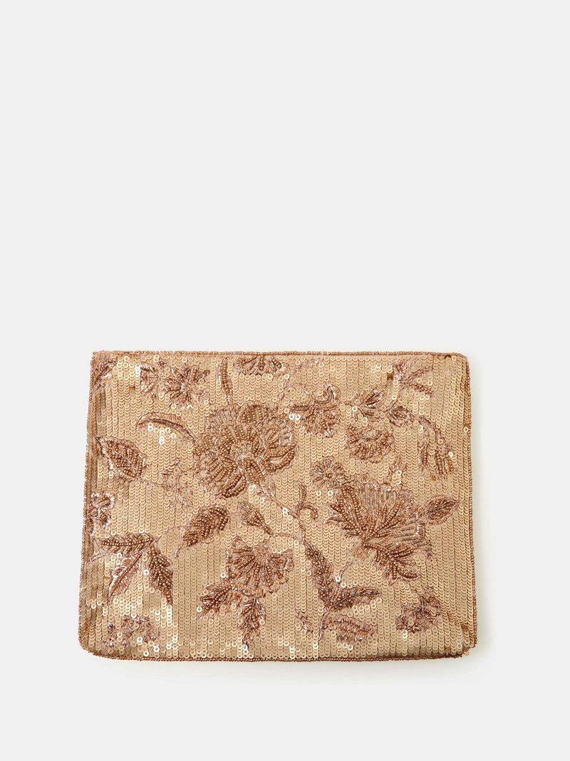 Accessorize gold embellished floral clutch bag - British product