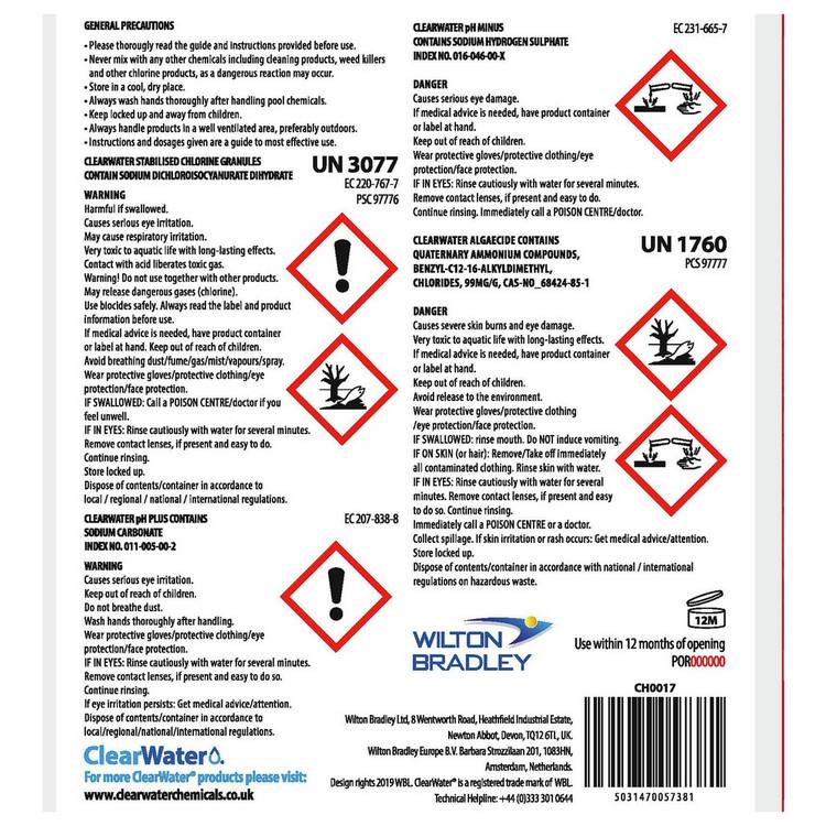 Clearwater pool water treatment starter kit - British product