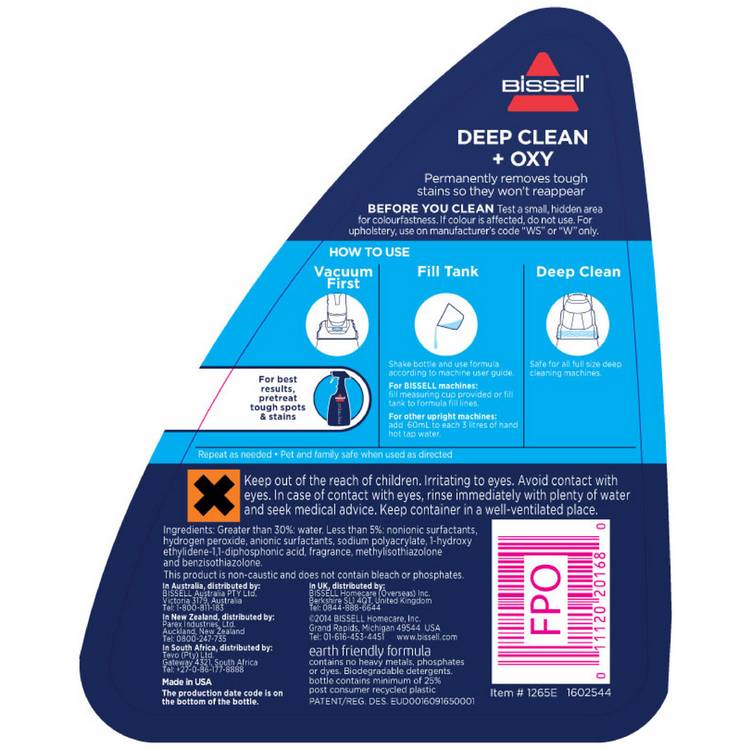Bissell Wash and Remove Oxygen carpet cleaning solution 1.5L (British brand)