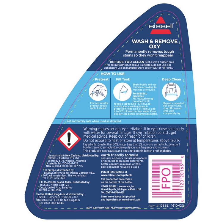 Bissell Wash and Remove Oxygen carpet cleaning solution 1.5L (British brand)