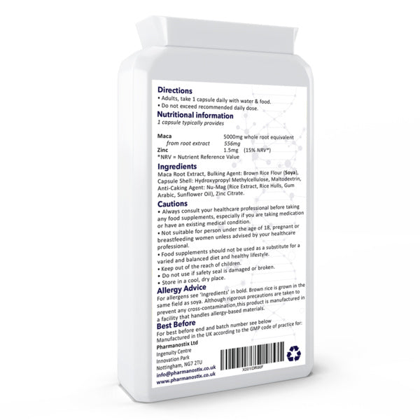 Pharmanostix maca root capsules 5000mg 120 capsules (British brand)