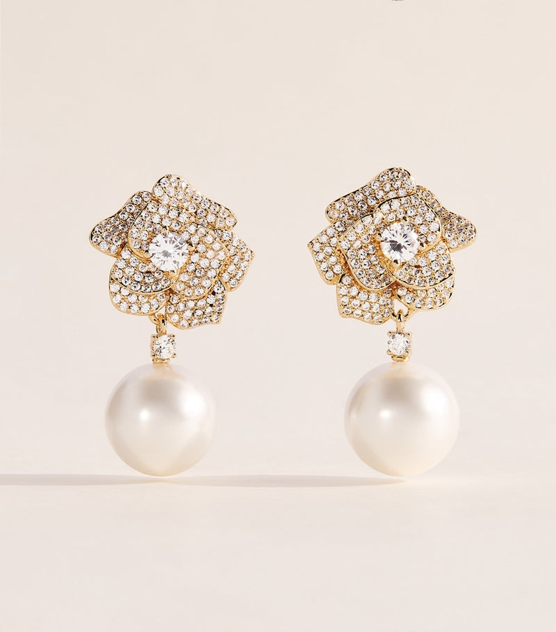 Self-Portrait crystal and faux pearl flower earrings - British product