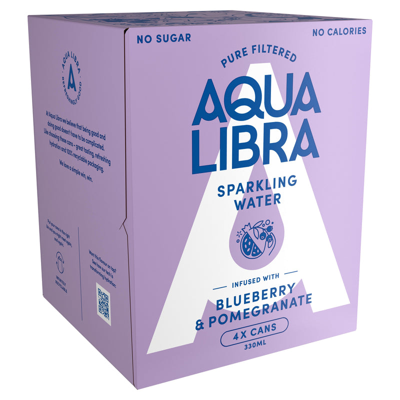 Aqua Libra Sparkling Water Blueberry & Pomegranate 4 x 330ml - British product
