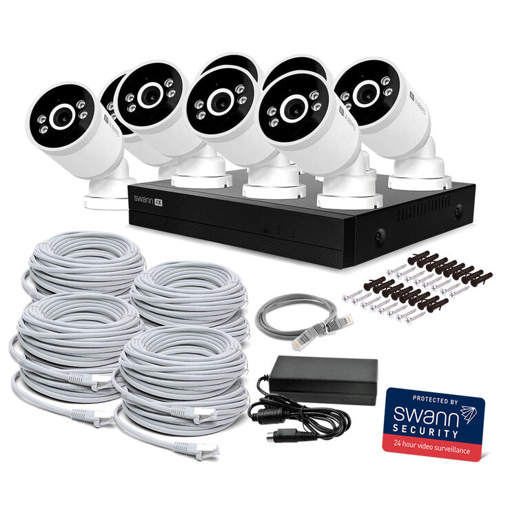 Swann 4K NVR bullet camera system with 2TB HDD, imported from the UK