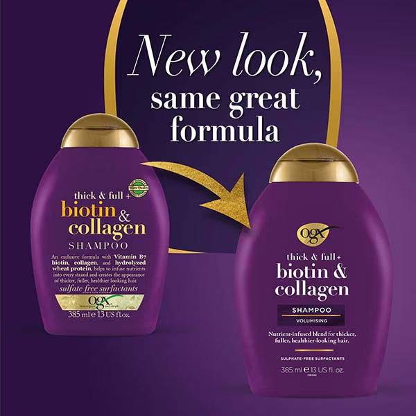 OGX Thick Full Biotin Collagen Shampoo 385ml, imported from the UK