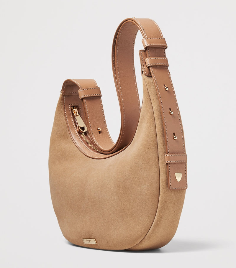 Aspinal of London Soho Crescent shoulder bag in suede, UK version