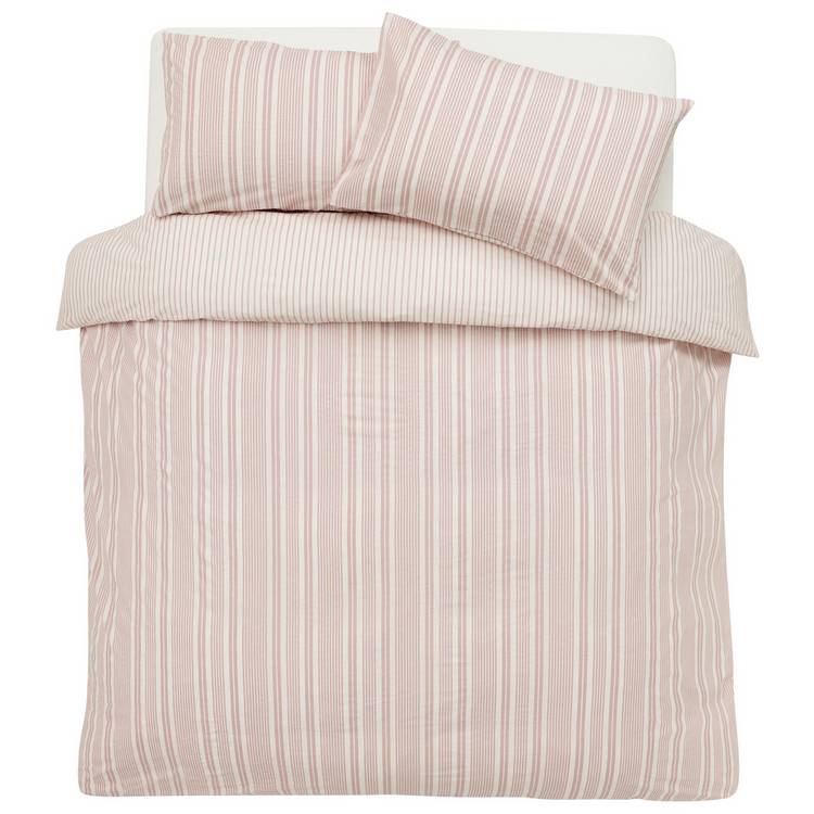 Argos Home striped seersucker pink bedding set single (British brand)