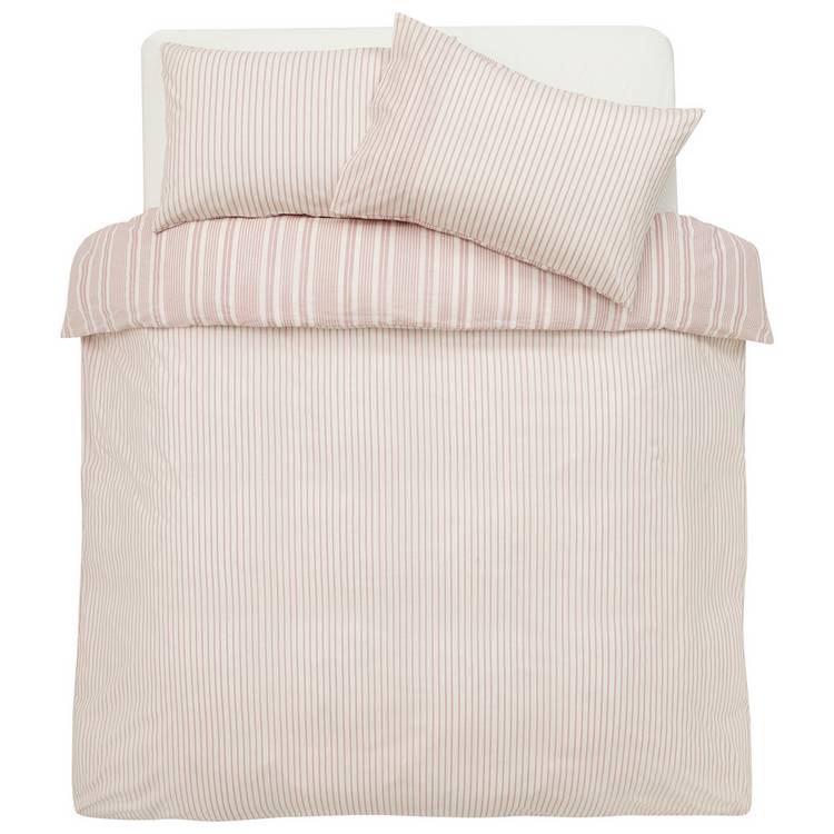 Argos Home striped seersucker pink bedding set single (British brand)