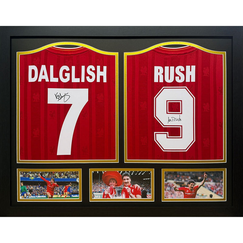 Allstarsignings signed framed Liverpool football shirts with Kenny Dalglish and Ian Rush autographs, UK version