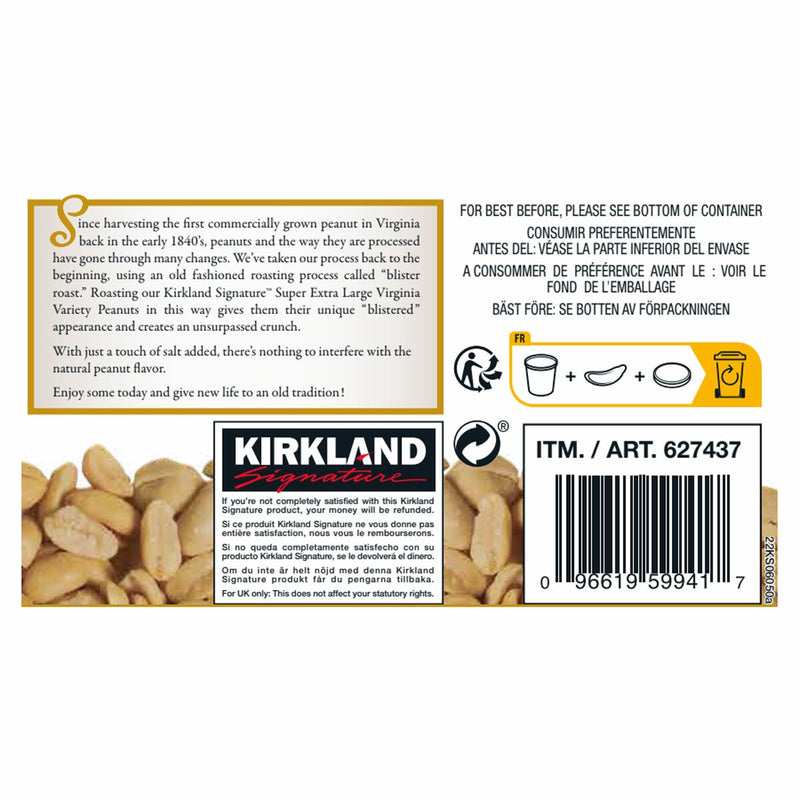 Kirkland Signature roasted and salted peanuts 1.13kg, UK version