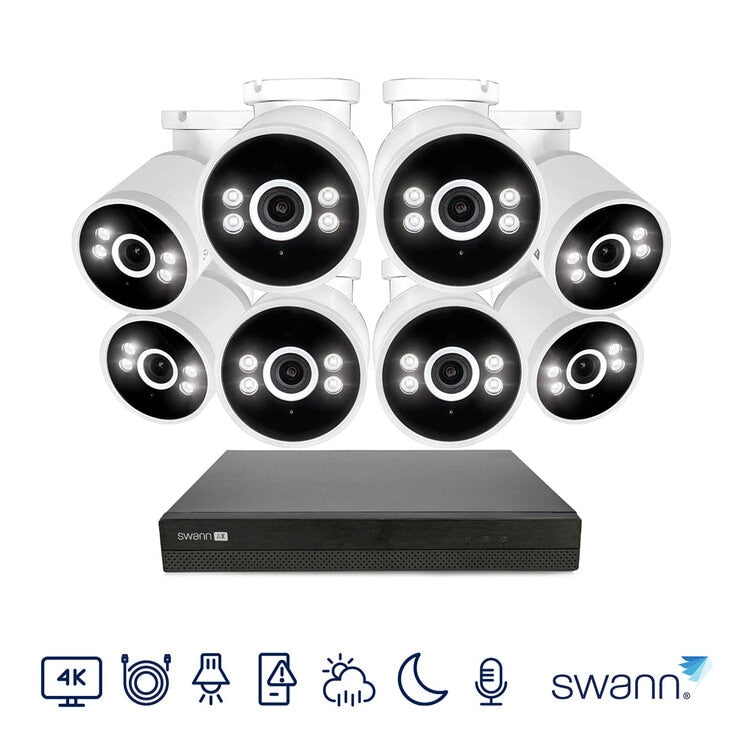 Swann 4K NVR bullet camera system with 2TB HDD, imported from the UK