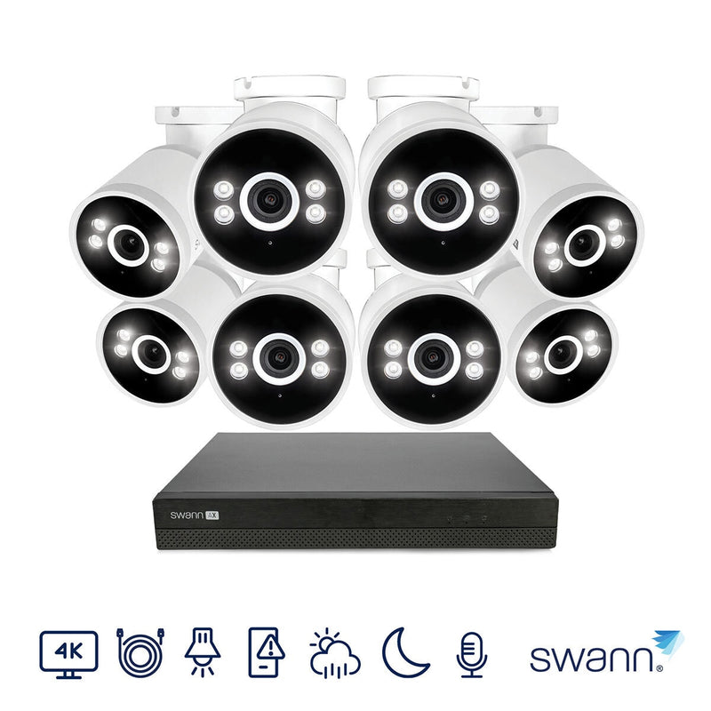 Swann 4K NVR bullet camera system with 2TB HDD, imported from the UK