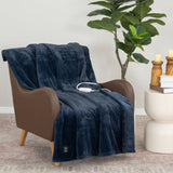 Costco UK Berkshire Luxe Faux Fur Heated Throw in Navy, 127 x 152 cm- Buy online at McGrocer