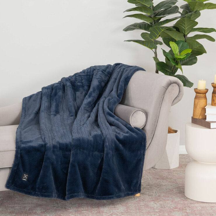 Berkshire faux fur heated throw navy 127x152 cm, imported from the UK