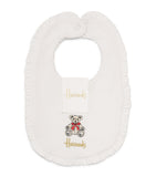 Harrods ruffled embroidered Henry Bear bib, imported from the UK