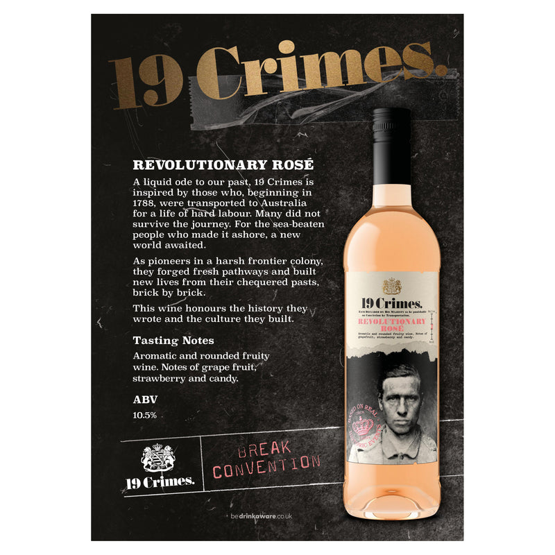19 Crimes Revolutionary Rosé wine 75cl, imported from the UK