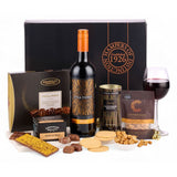 Spicers of Hythe celebration hamper with Merlot wine and treats, imported from the UK