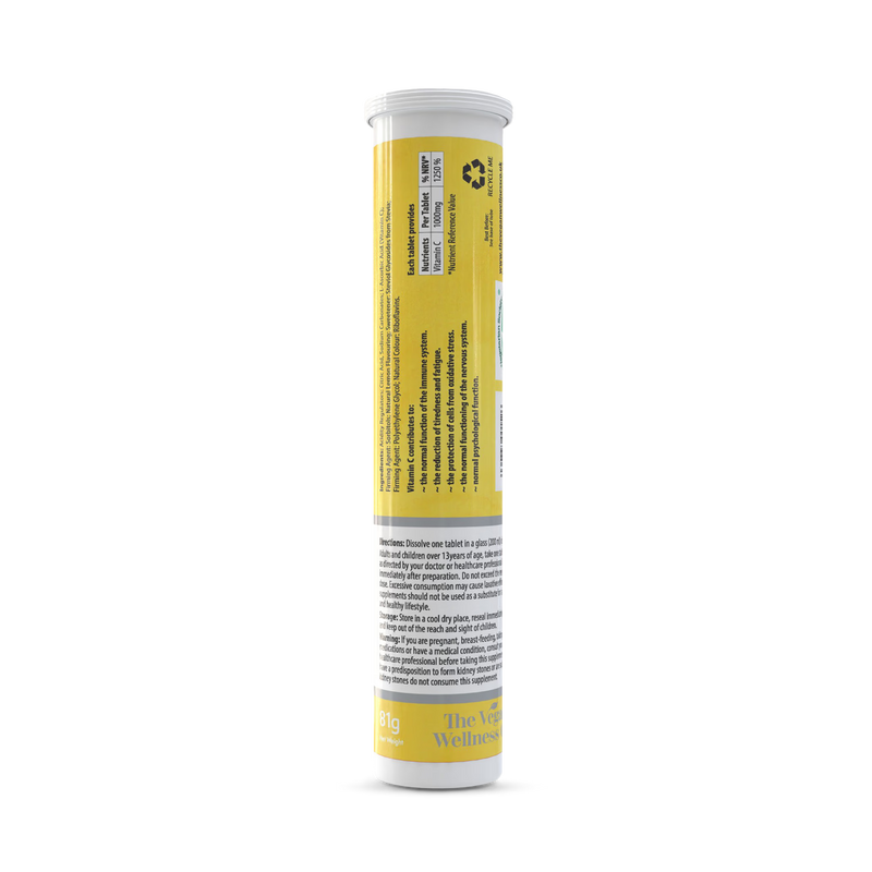 The Vegan Wellness Co 1000mg vitamin C effervescent tablets lemon, UK version