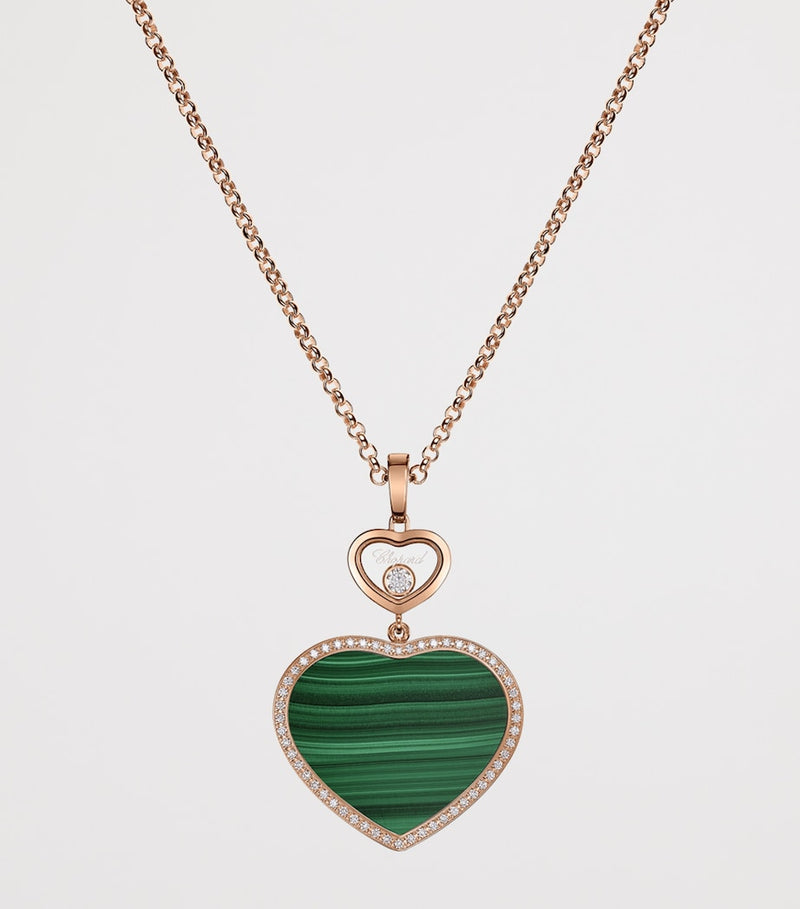 Chopard Happy Hearts pendant necklace in rose gold with diamond and malachite, imported from the UK