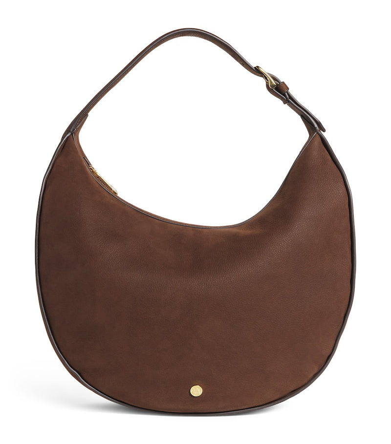 Harrods large suede crescent shoulder bag, imported from the UK