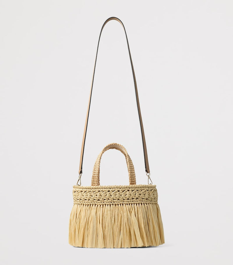 Jimmy Choo mini beach tote bag with raffia tassels, UK version
