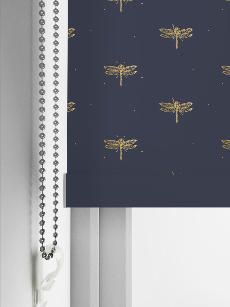 Sara Miller navy dragonfly roller blind, UK version