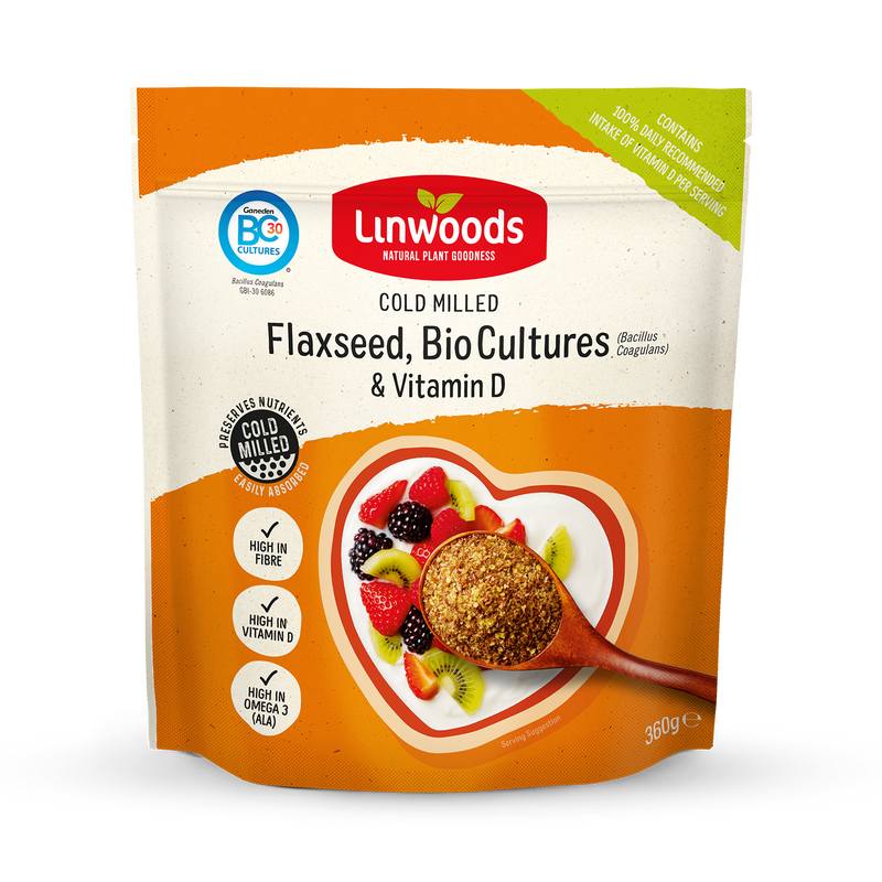 Linwoods milled flaxseed BioCultures Vitamin D 360g, UK version