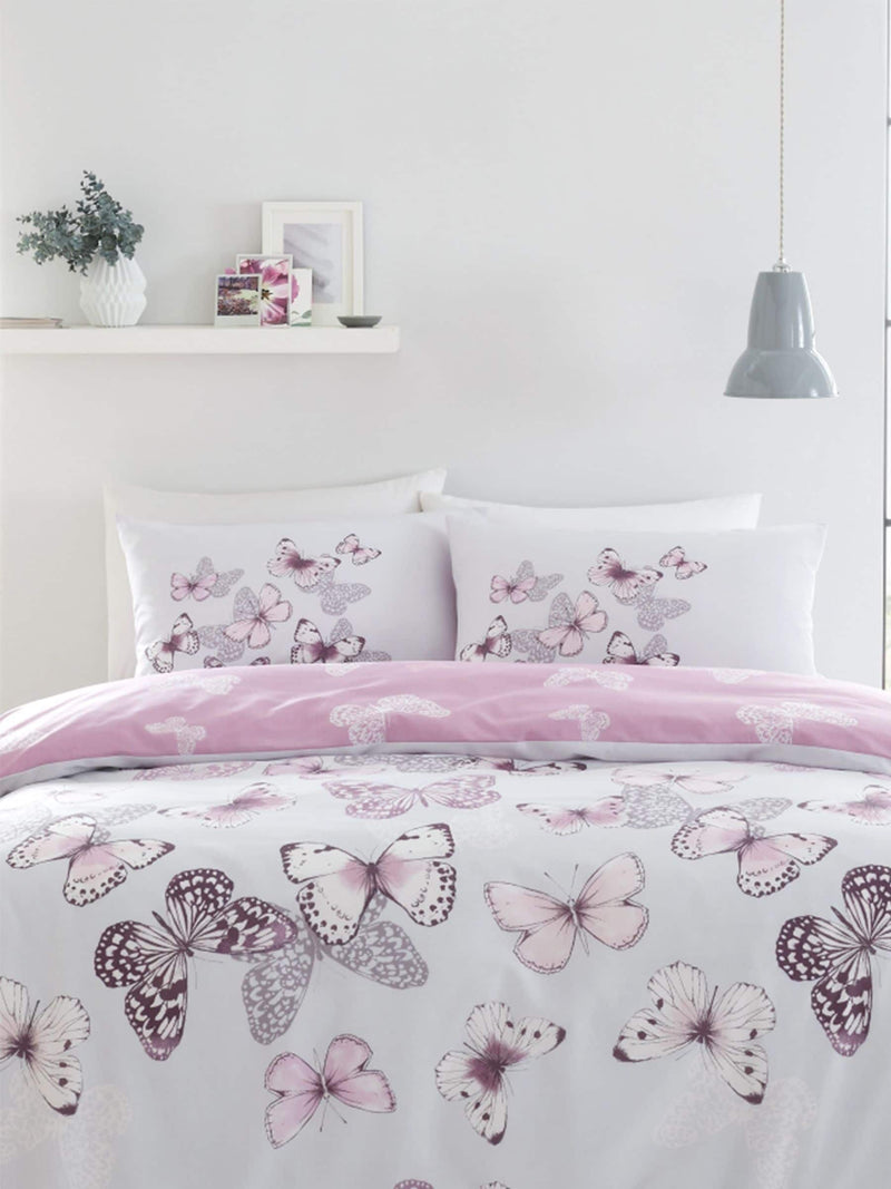 Catherine Lansfield purple scatter butterfly duvet cover and pillowcase set - British product