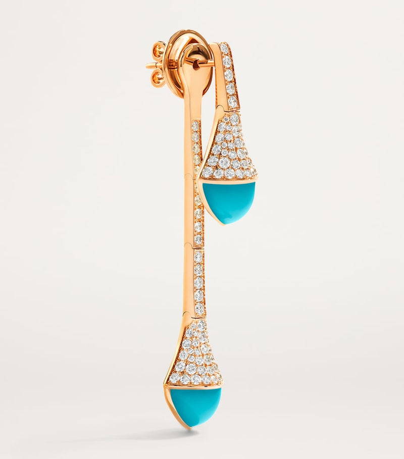 MARLI New York Cleo drop earrings in rose gold with diamonds and turquoise, UK version