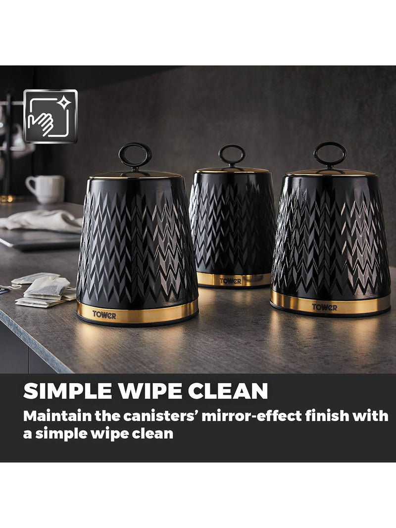 Tower set of 3 black Empire storage jars (British brand)