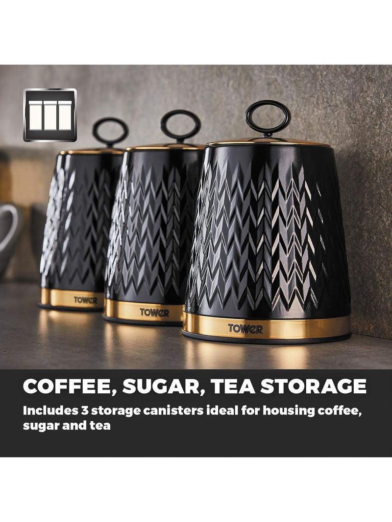 Tower set of 3 black Empire storage jars (British brand)