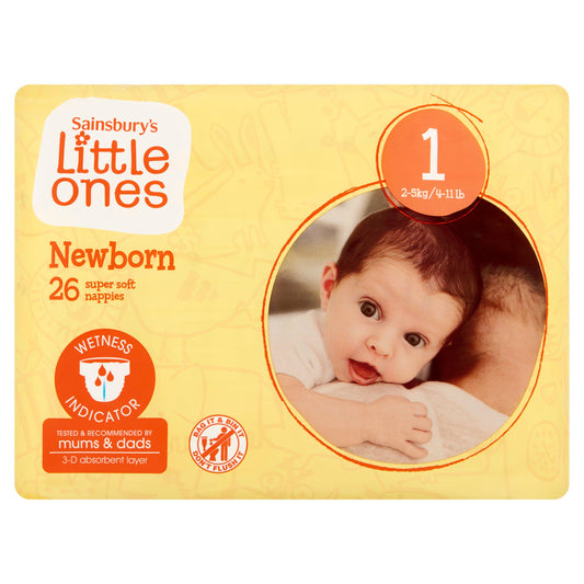 Sainsbury's Little Ones Newborn Super Soft Nappies Size 1, 2kg-5kg 4-11lb x26 GOODS Sainsburys   