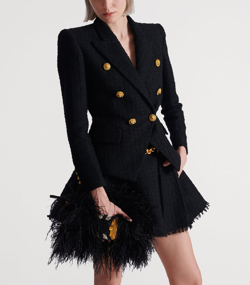 Balmain Anthem clutch bag with long fibres and gold buckle, imported from the UK