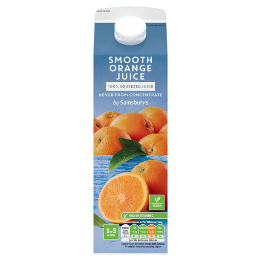 Sainsbury's 100% Pure Squeezed Smooth Orange Juice, Not From Concentrate 1L All chilled juice Sainsburys   