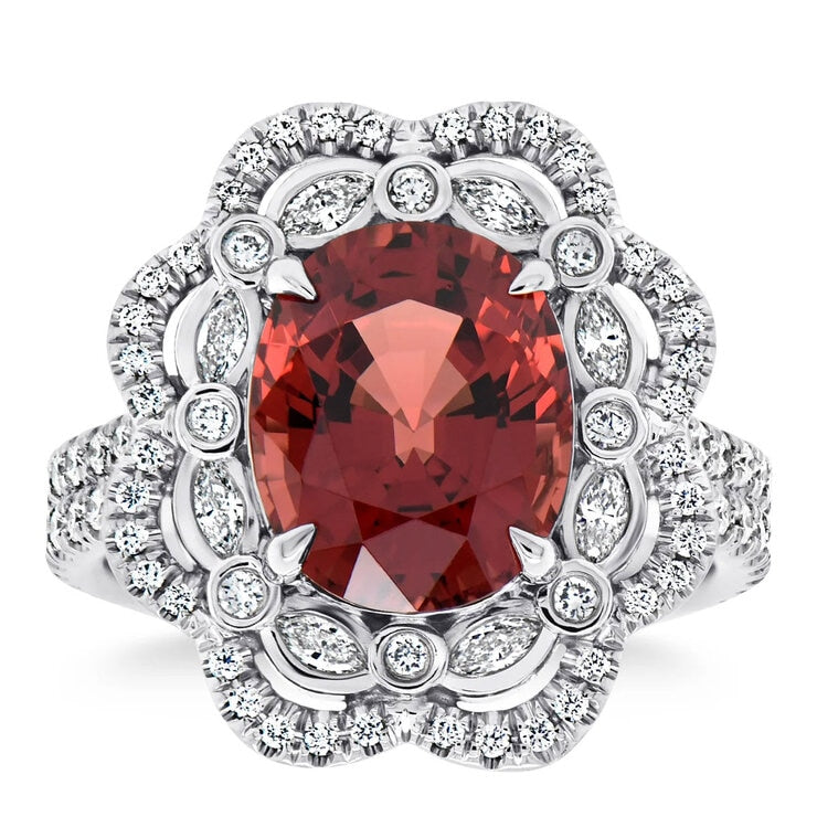 Costco platinum ring with oval spinel and diamond halo - British product