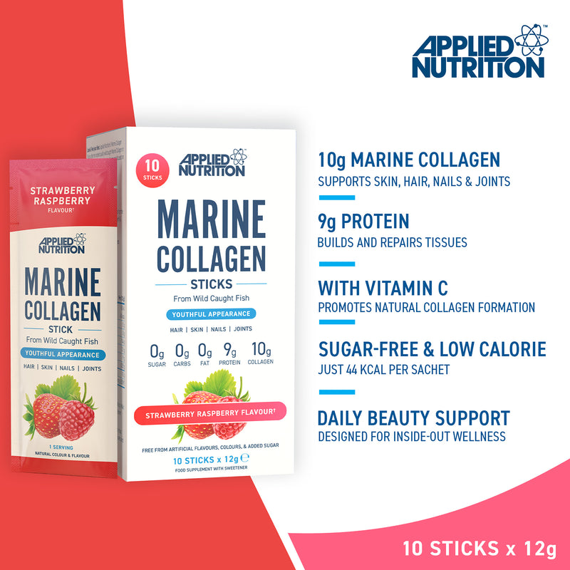 Applied Nutrition marine collagen strawberry raspberry 10 sachets, imported from the UK