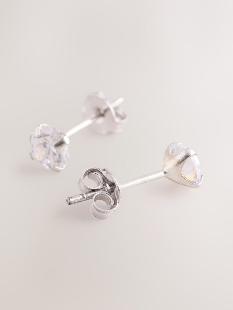 Sterling silver cubic zirconia stud earrings 0.5cm (British brand)