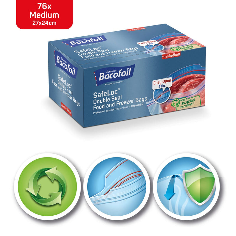 Bacofoil food and freezer bags medium 152 pack - British product